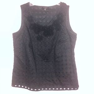 Talbots Black Floral Embroidered Petite Blouse Size 4P